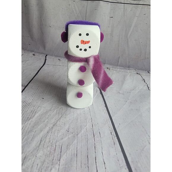 Wooden Handmade Snowman Purple Winter Tiered Tray Home Decor Shelf Sitter - Picture 1 of 5